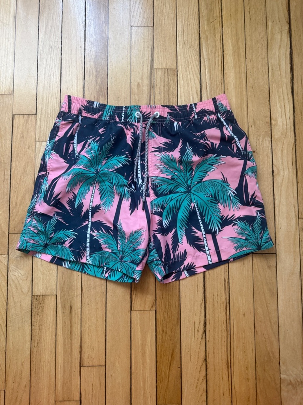 Men's Palm-Print Swim Trunks - Pink/Teal